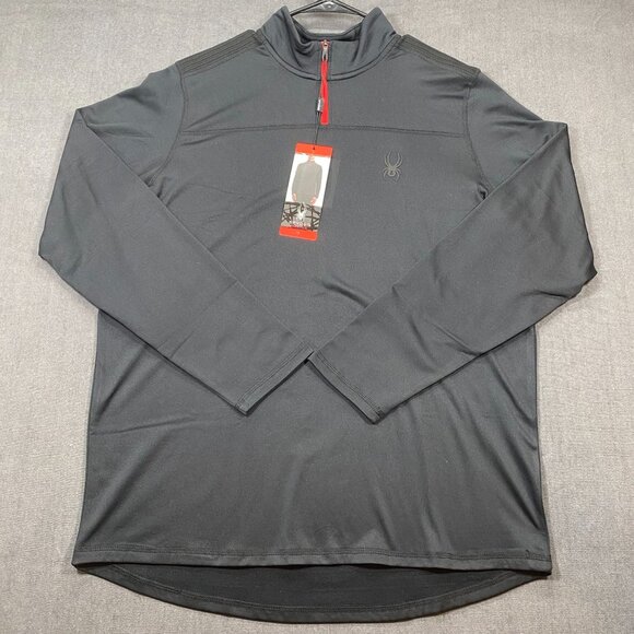 Spyder Mens 1/4 Zip Active Pullover Shirt Size Medium Black Polyester Blend - Picture 1 of 13